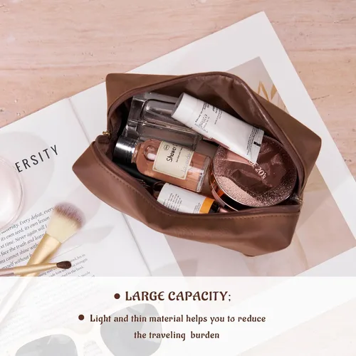 Miniatura 2 de Bolsa de cosméticos personalizada pequeña pana maquillaje bolsa de viaje organizador de cepillos de almacenamiento, Marrón