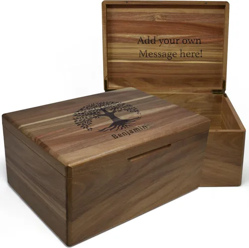 Miniatura 26 de Caja de madera grabada personalizada grande – Caja de recuerdo de madera de acacia con mensaje oculto personalizado, cajas de memoria de nogal