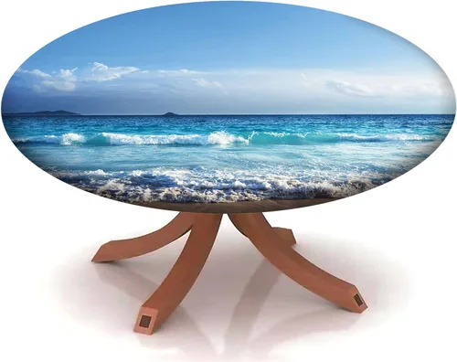 Miniatura 12 de Mantel con patrón de playa, borde elástico, impermeable, lavable, para uso en interiores y exteriores, patio, turquesa aguamarina, para mesas