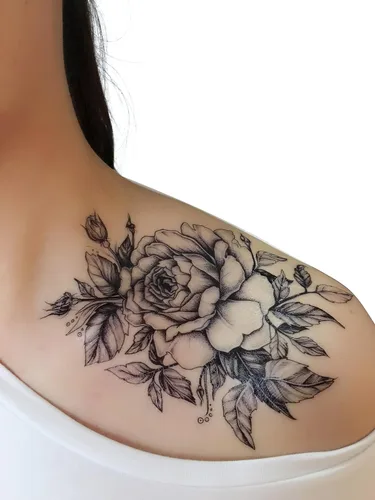 Miniatura 3 de DaLin 4 hojas de tatuajes temporales para hombres y mujeres colección de flores (negro rosa)