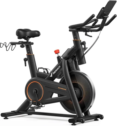Merach Magnetic Exercise Bike, Heavy Duty Stationary Bike with Automated Resistance, 350 Lbs Weight Capacity, Low Noise Indoor Workout Bike for Home
