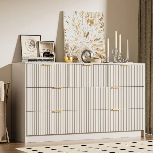Miniatura 29 de Furniway Cómoda Beige para Dormitorio, Cómoda Moderna con 6 Cajones y Deslizadores Suaves, Cómoda Ancha con Manijas Doradas para Dormitorio, Sala