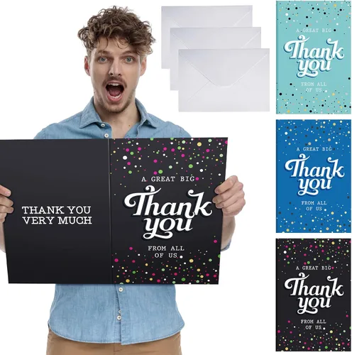 Miniatura 7 de Jecery Paquete de 3 tarjetas de agradecimiento grandes con sobre de 9 x 12 pulgadas, tarjetas de agradecimiento grandes, tarjeta de felicitación