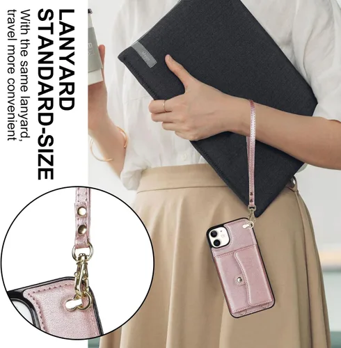 Miniatura 5 de Funda para iPhone 13 de 6.1 pulgadas, bolso cruzado con correa de hombro, funda protectora de moda para iPhone 13 (oro rosa)