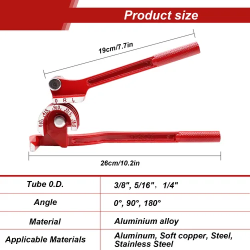 Miniatura 2 de Tnisesm Dobladora de tubos, herramientas manuales de flexión de tubos para 1/4 5/16 y 3/8 pulgadas de cobre de aluminio fino rojo