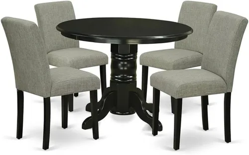 Miniatura 14 de East West Furniture SHAB3-BLK-06 - Juego de mesa de comedor moderno de 3 piezas que contiene una mesa de cocina redonda con pedestal y 2 sillas