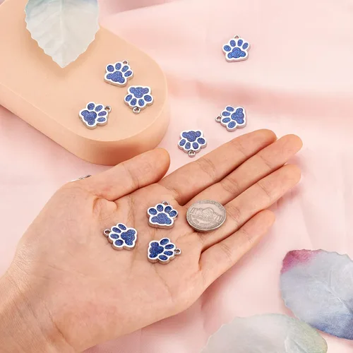 Miniatura 5 de Abalorio esmaltado con estampado de pata de perro y gato con purpurina en polvo de aleación de esmalte de gato y perro, dijes para llavero, joyería