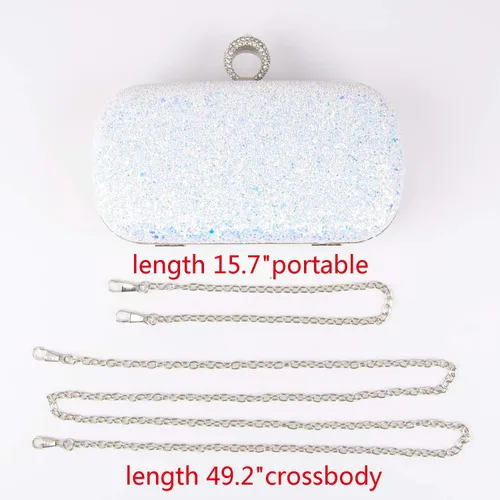 Miniatura 4 de Bolsos de noche con purpurina y embragues para mujer, baile, boda, fiesta con dos cadenas
