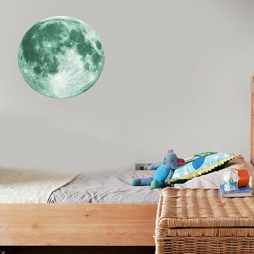 Miniatura 4 de Quanhaigou Calcomanías de luna que brillan en la oscuridad para pared o techo – Calcomanías de pared de luna grande luminosas verdes decoración