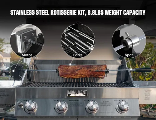 Miniatura 4 de Monument Grills Parrillas de gas propano de 4 quemadores más grandes de acero inoxidable con kit de asador (2 artículos)