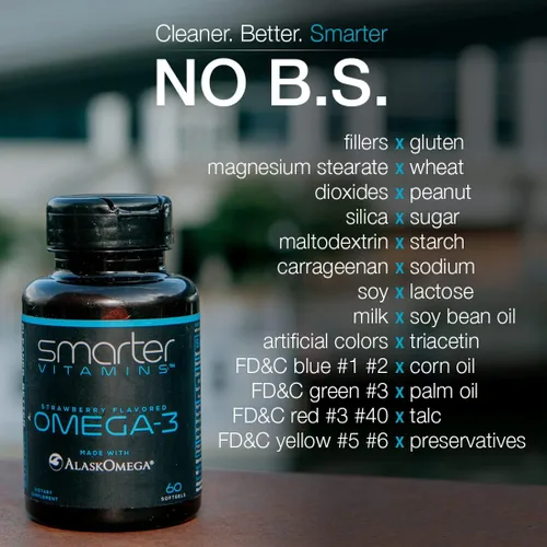 Miniatura 4 de (5 unidades) Aceite de pescado Smarter Omega 3, sabor a bayas, sin erupción, insípido, 2000 mg, potente triple fuerza DHA EPA cerebro omega-3