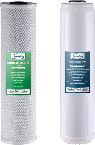 iSpring F2WGB22BPB Juego de repuesto de filtro de agua de 2 etapas de 4.5 x 20 pulgadas para toda la casa con bloque de carbono y cartuchos