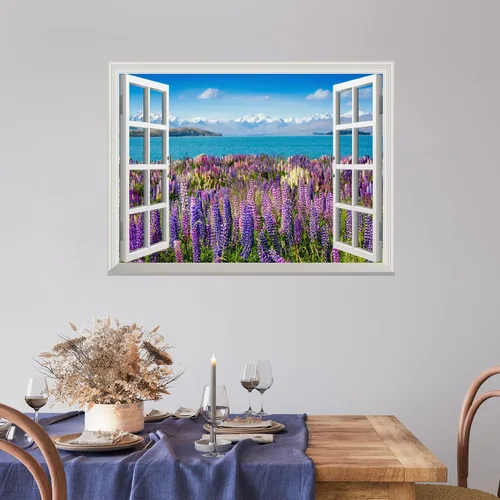 Miniatura 9 de Wall26 - Adhesivo para pared / Mural para pared, extraíble, diseño de río en un pueblo tranquilo, decoración para pared, vista creativa de ventana