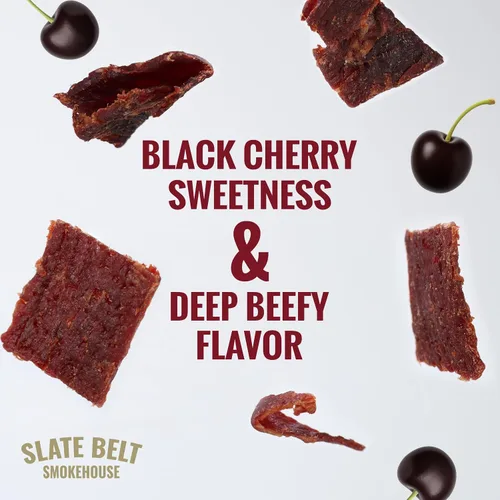 Miniatura 3 de Slate Belt Smokehouse Black Cherry Beef Jerky, aperitivo alto en proteínas, cecina sin gluten, 9 onzas