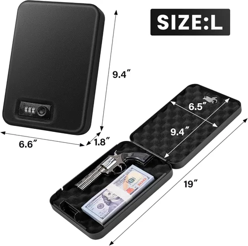 Miniatura 6 de Caja de Seguridad para Pistolas, Caja de Seguridad Portátil para Viajes en Auto, Caja de Seguridad para Armas con Cerradura de Llave, Cajas