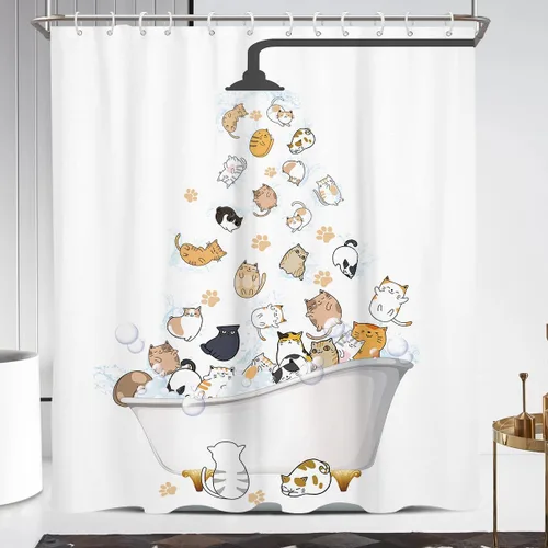 Miniatura 8 de Coxila Divertida cortina de ducha de gatos para niños, linda y divertida caricatura, Kawaii con estampado de patas de animales, colorida, divertida