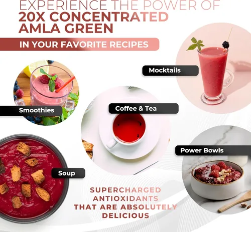 Miniatura 6 de Polvo de Amla y Té Verde - Suplemento de Superalimento con Hibisco, 20x Amla Ultra Concentrada, Apoyo Antioxidante, Hecho con Té Oolong y Grosellas