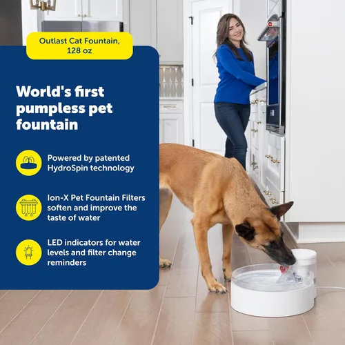 Miniatura 2 de PetSafe Outlast - Fuente para gatos, fomenta la hidratación saludable, diseño sin bomba con tecnología HydroSpin, cuenco de agua automático
