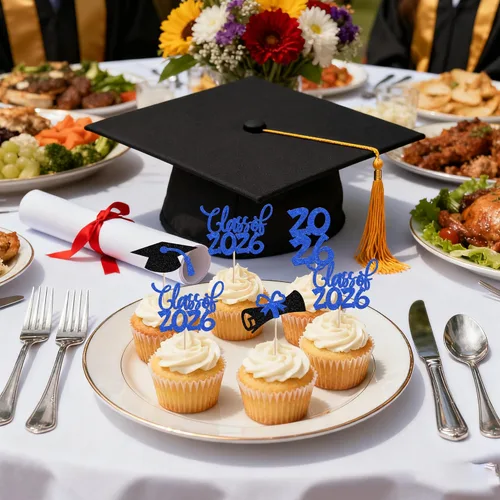 Miniatura 5 de 24 piezas 2026 temáticas de graduación 2026 decoraciones para cupcakes con purpurina clase de 2026 Diploma Congrats 2026 Tapa de graduación