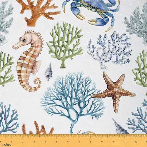 Miniatura 7 de jejeloiu Tela de Tapicería de Concha de Erizo de Mar por Yarda, Tela de Retapizado con Temática Marina Oceánica para Sillas, Tela Decorativa