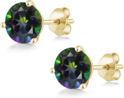Miniatura 29 de Gem Stone King Aretes de oro de 14 quilates, 0.236 in, piedra natal redonda, Martini, 3 puntas, aretes de oro para mujer