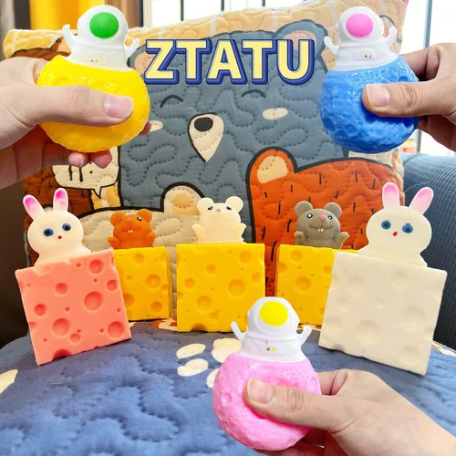 Miniatura 7 de Pelotas antiestrés de queso suave – Juguetes Pop Fidget (Paquete de 1) Pelotas de estrés de animales, juguete sensorial fidget de ratón