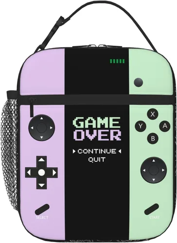 Miniatura 20 de Lonchera aislada para videojuegos, lonchera para niños y niñas, reutilizable, portátil, con asa desmontable (rojo neón y azul)