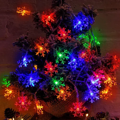 Miniatura 5 de Tira de luces con diseño de copo de nieve, con 50 ledes, 24.6pies, impermeable, para exteriores, con 8 modos de iluminación para bodas, fiestas