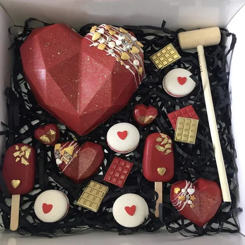 Miniatura 7 de Paquete de 2 moldes de chocolate con forma de corazón de diamante – Molde de pastel de mousse de corazón 3D de 15 agujeros – Mini molde de silicona