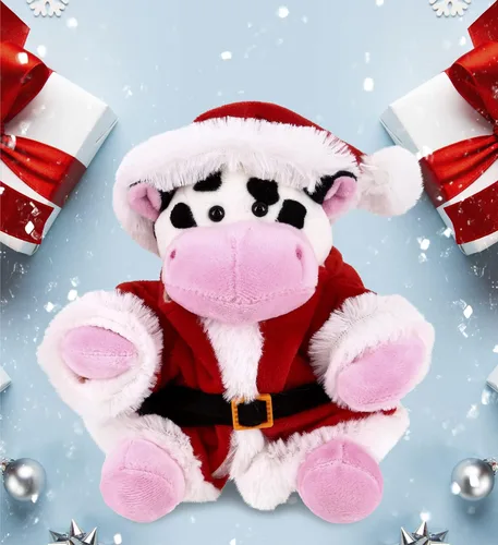 Miniatura 4 de DolliBu Juguete de peluche de vaca de Papá Noel, súper suave, disfraz de animal salvaje con traje de Papá Noel rojo, lindo regalo de vida silvestre