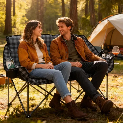 Miniatura 6 de Bolosy Silla de Camping Doble Acolchada Plegable Loveseat Silla de Campamento para 2 Personas Sillas de Jardín de Servicio Pesado Sillón de Camping