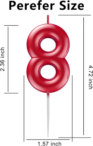 Miniatura 2 de Vela roja número 8 feliz cumpleaños número 3D velas para cumpleaños pastel decoración fiesta boda aniversario celebración suministros Rojo