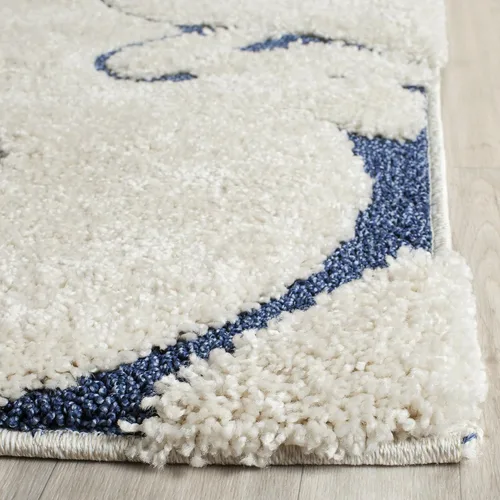 Miniatura 8 de SAFAVIEH Alfombra de área de 8x10 - Colección Florida Shag - Grande - Crema y azul, diseño de volutas, no desprende pelusa y fácil de limpiar, pelo