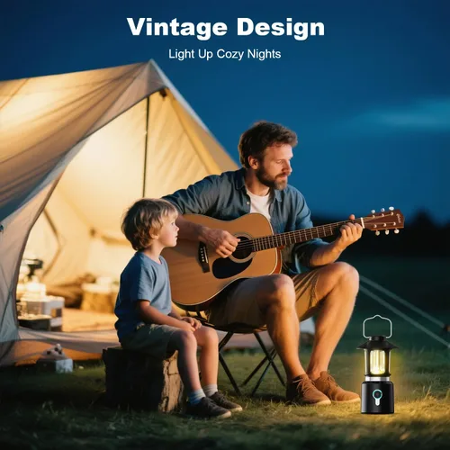 Miniatura 7 de Linterna LED telescópica para campamento, 8000 mAh, funciona con pilas, luces de campamento vintage, 3 modos de luz, luces de tienda de campaña