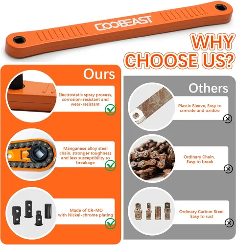 Miniatura 2 de coobeast Llave de extensión de desplazamiento de 3/8 pulgadas, herramienta extensora de llave de vaso lista para impactos, con adaptadores de unidad