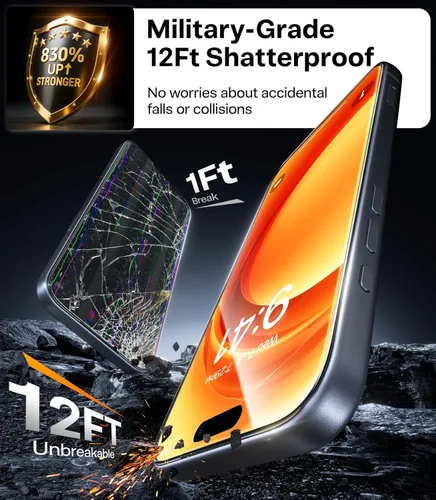 Miniatura 3 de TORRAS Protector de pantalla para iPhone 17 Pro Max [12 pies de grado militar inastillable] [9H+ vidrio templado aeroespacial] Protector de pantalla