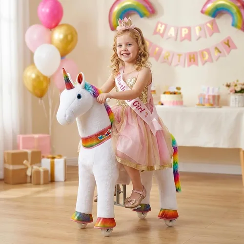 Miniatura 2 de WondeRides Juguete de Montar Unicornio Caballo Pony Arcoíris, Juguete de Pony Unicornio de Montar de 30.1 Pulgadas de Altura, Animal Caminante