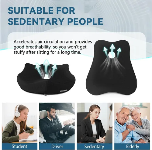 Miniatura 7 de Juego de cojín de asiento y almohada de apoyo lumbar para silla de oficina, almohada ergonómica para aliviar el dolor de ciática, almohada de apoyo