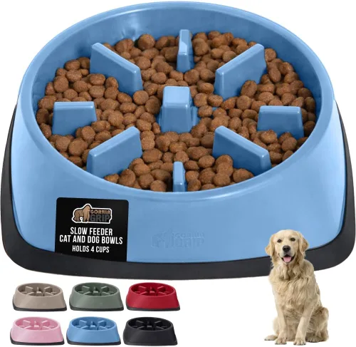 Miniatura 19 de GORILLA GRIP Cuencos para perros de alimentación lenta pendiente de patente, juguete interactivo de rompecabezas de 4 tazas para entrenamiento