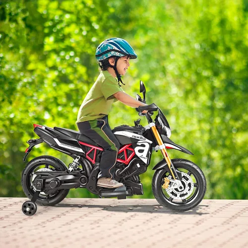 Miniatura 2 de Costzon Motocicleta para niños de 12 V, motocicleta eléctrica Aprilia con licencia para montar con ruedas de entrenamiento, suspensión de resorte