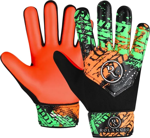 Miniatura 9 de Rolanicio Guantes de portero Guantes de portero para niños con doble protección para la muñeca Guantes de fútbol de material de látex Naranja