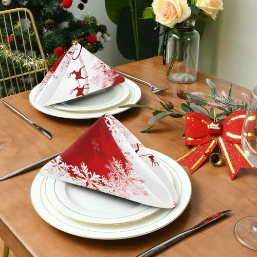 Miniatura 3 de Paquete de 6 servilletas de tela, servilletas lavables de Navidad, ideales para bodas, fiestas, cenas de vacaciones, 20 x 20 pulgadas Patrón 3