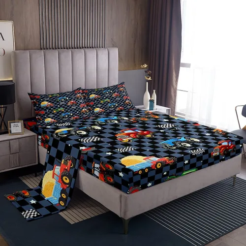 Miniatura 39 de Juego de sábanas para cama de coche de bomberos, juego de sábanas de coche de policía con bolsillo profundo, sábana bajera ajustable para decoración