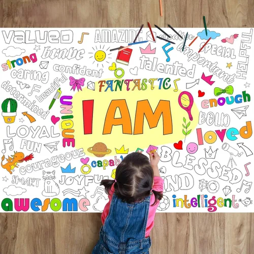 Naozinebi Póster para Colorear de Afirmaciones Positivas para Niños Póster Gigante para Colorear Póster Grande Positivo Mantel para Colorear Libros