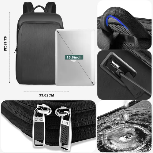 Miniatura 5 de ZINZ Mochila delgada y expandible para laptop de 15, 15.6 y 16 pulgadas, antirrobo, bolsa de viaje de negocios con USB, mochila multiusos de gran
