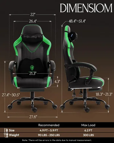 Miniatura 3 de Dowinx Silla de videojuegos para videojuegos con masaje de cuello Shiatsu y soporte lumbar para el hogar, oficina, respaldo alto, reclinable, altura