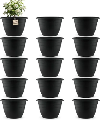 Miniatura 8 de RooTrimmer Juego de 10 macetas de 8 pulgadas con agujeros de drenaje y platillos, macetas para plantas de interior y exterior, macetas de orquídeas