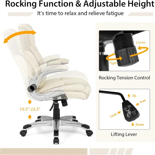 Miniatura 4 de COSTWAY Silla de oficina ejecutiva, silla ergonómica de piel sintética para computadora con reposabrazos abatibles y soporte lumbar, silla de tareas
