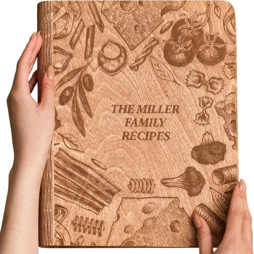 Miniatura 11 de ENJOY THE WOOD Carpeta de Libro de Recetas Personalizada - Diario de Libro de Cocina Familiar de Madera en Blanco para Escribir Tus Propias Recetas