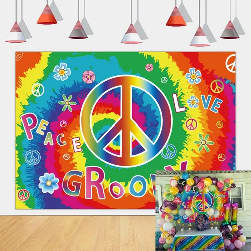 Miniatura 9 de Out - Telón de fondo de un solo dígito de feliz cumpleaños número 10, arco iris, teñido anudado, fondo de fotografía para niñas, decoración